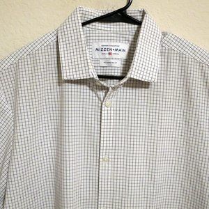 Mizzen Main Shirt Mens 2XL Long Sleeve Button White Dark Blue Stripes Trim Fit